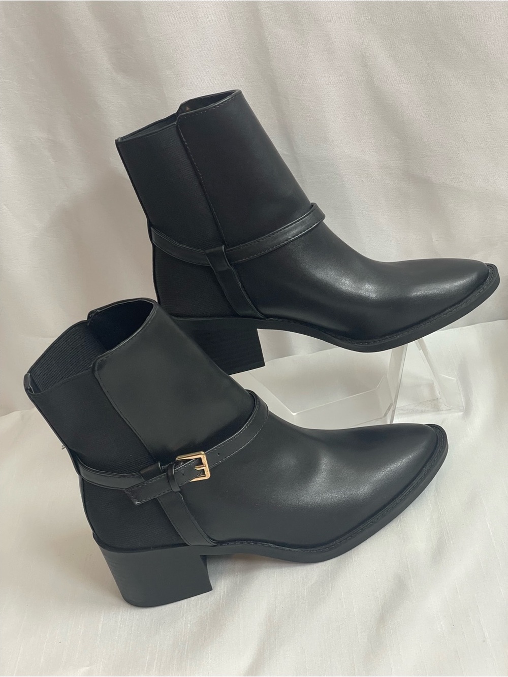 ALEXIS BENDEL Women's Black Ankle Booties with Gold Buckle Size 8